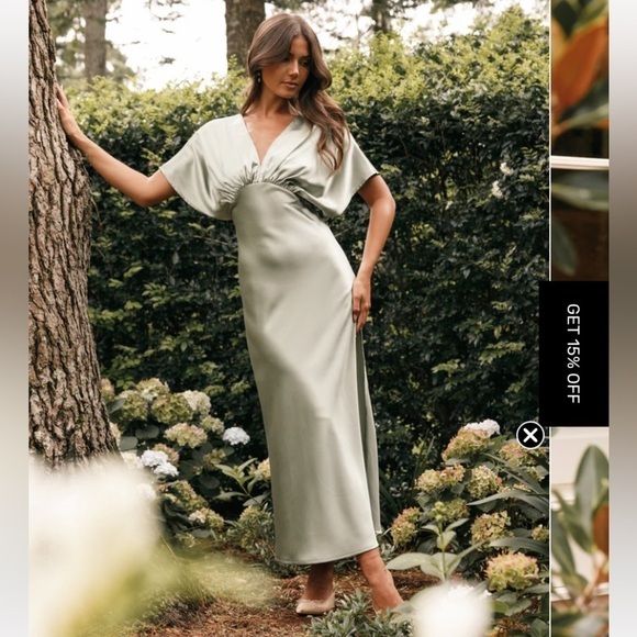 Petal and Pup NWT Ricki Satin Olive Green Maxi Dress Gown Size XS - Picture 14 of 14